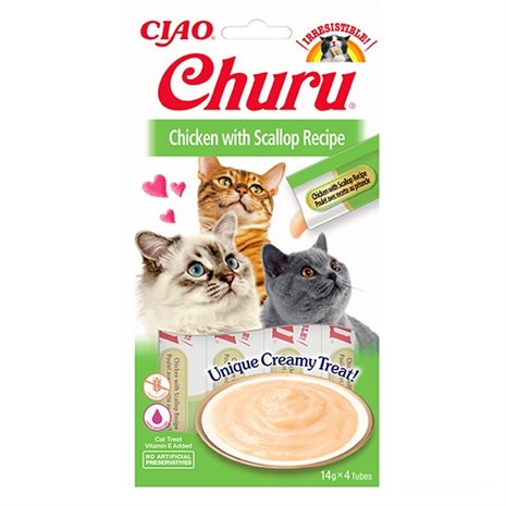 Ciao Cream Tavuklu ve Deniz Taraklı Kedi Ödülü 4 x 14 Gr